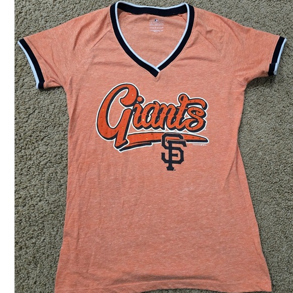 5th & Ocean Tops - 5th & Ocean San Francisco Giants MLB Womens Orange Rhinestone V-Neck T-Shirt L